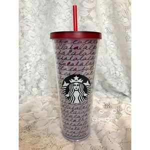 Red “Falalala” Cursive Starbucks Tumbler